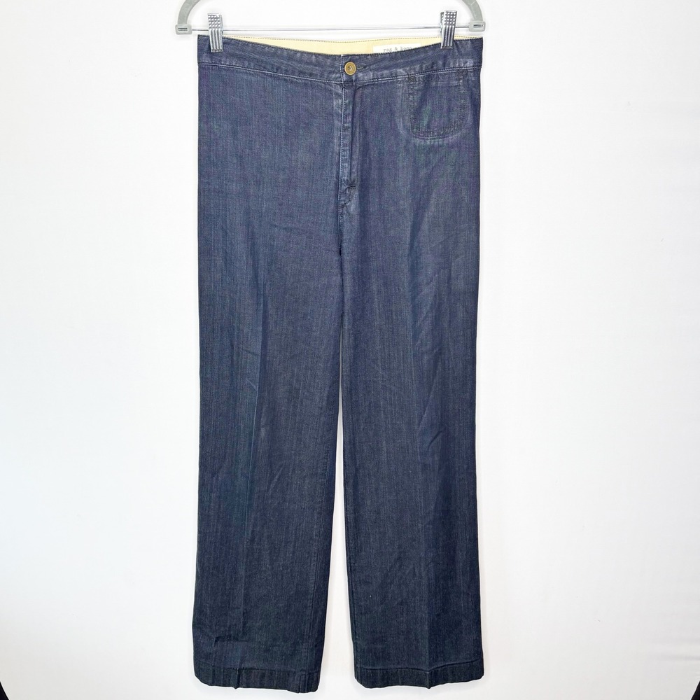 Rag & Bone High Rise Wide Leg Trouser Jean Dark Wash Size 30 USA Classic Preppy - Picture 11 of 11